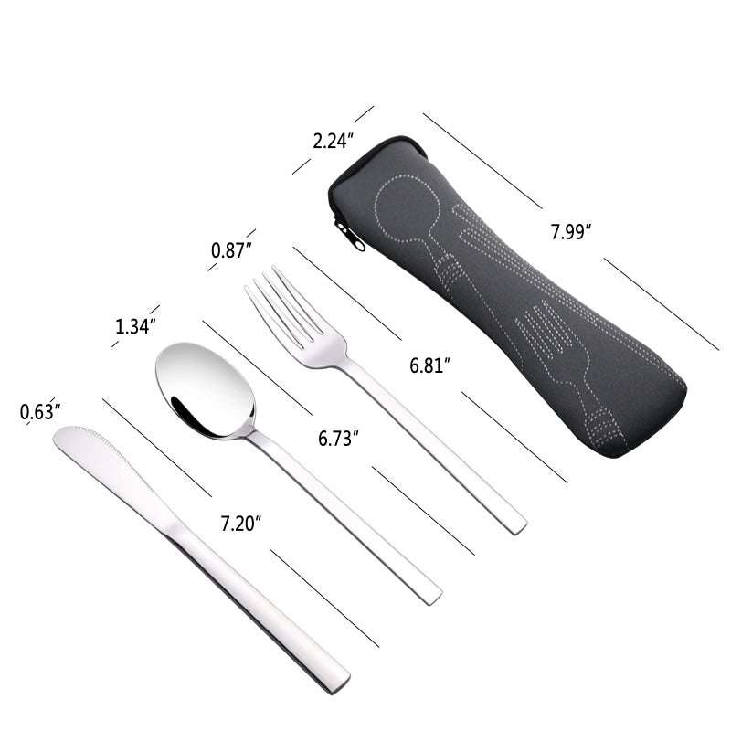 Fiazony 3-Piece Stainless Steel Traveling Cutlery for School, Office, Company, Camping Flatware with Carrying Case - Image 2